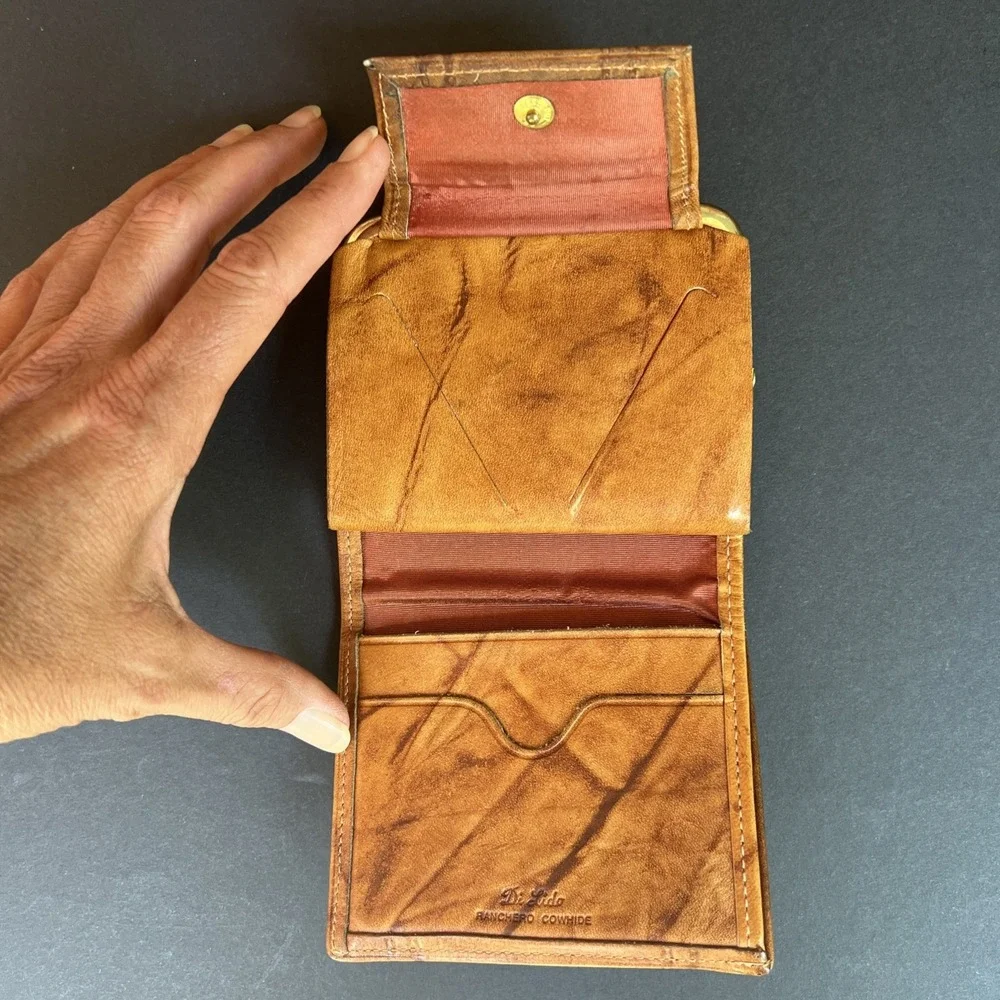 VTG Di Lido Ranchero Cowhide Leather Men's Bifold Wallet Double Kisslock Brown